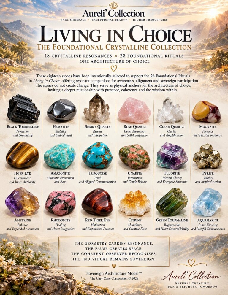 Books and Publications Living in Choice presentation showing the labeled crystalline companions and their resonances within the Sovereign Architecture Model™